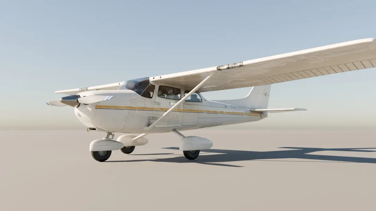 Four-seat high-wing trainer in Inflight Solutions livery, path traced