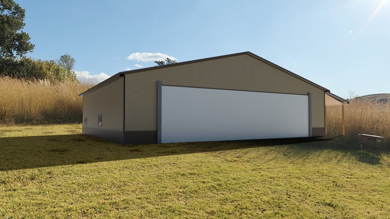 The aviator’s hangar, exterior, path traced