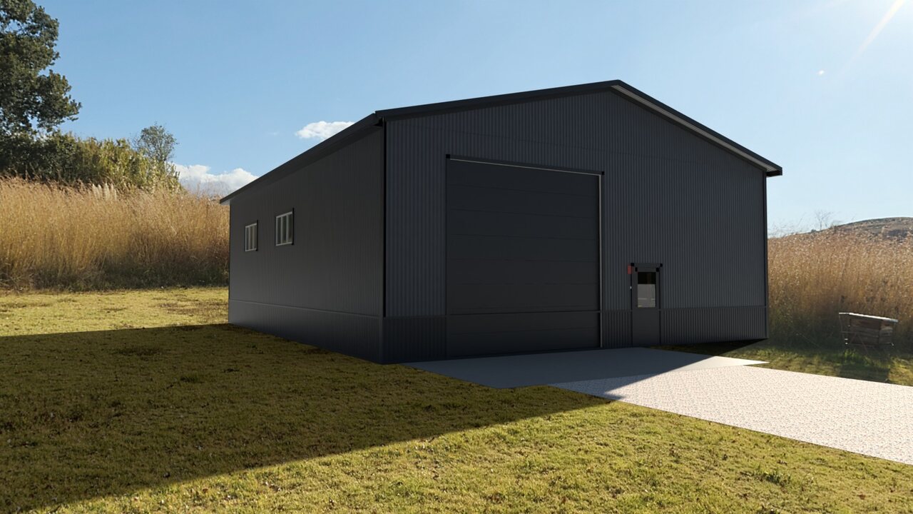 Metal fab and welding, exterior, path traced