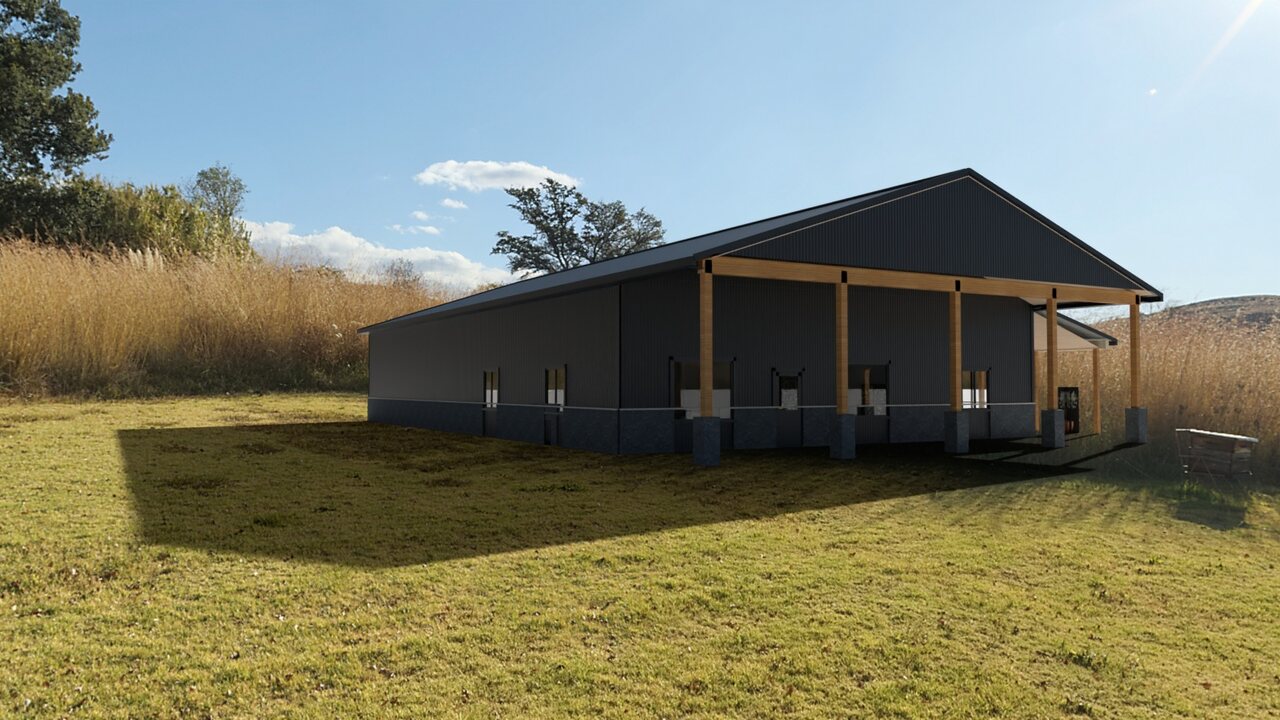 Shop with living quarters, exterior, path traced