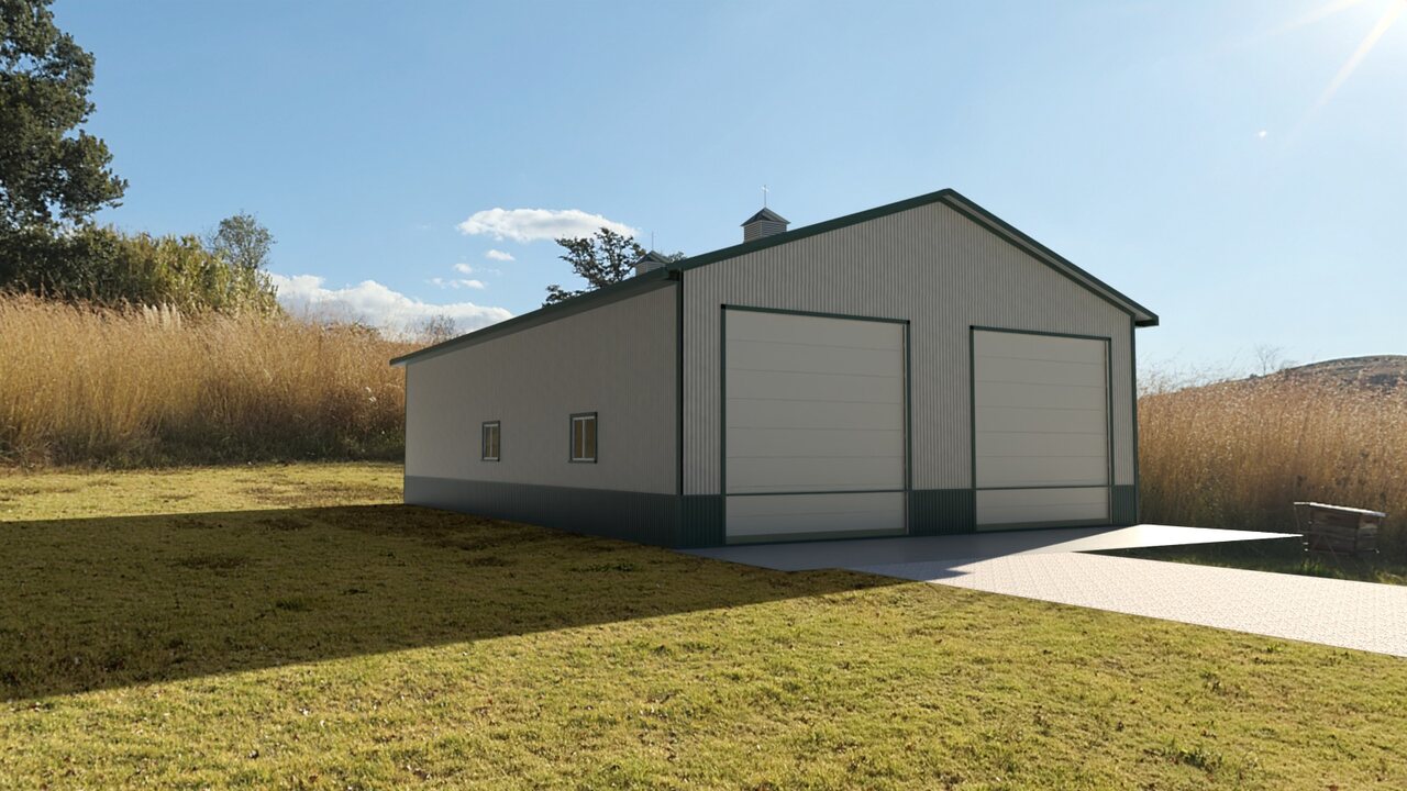 RV and boat barn, exterior, path traced