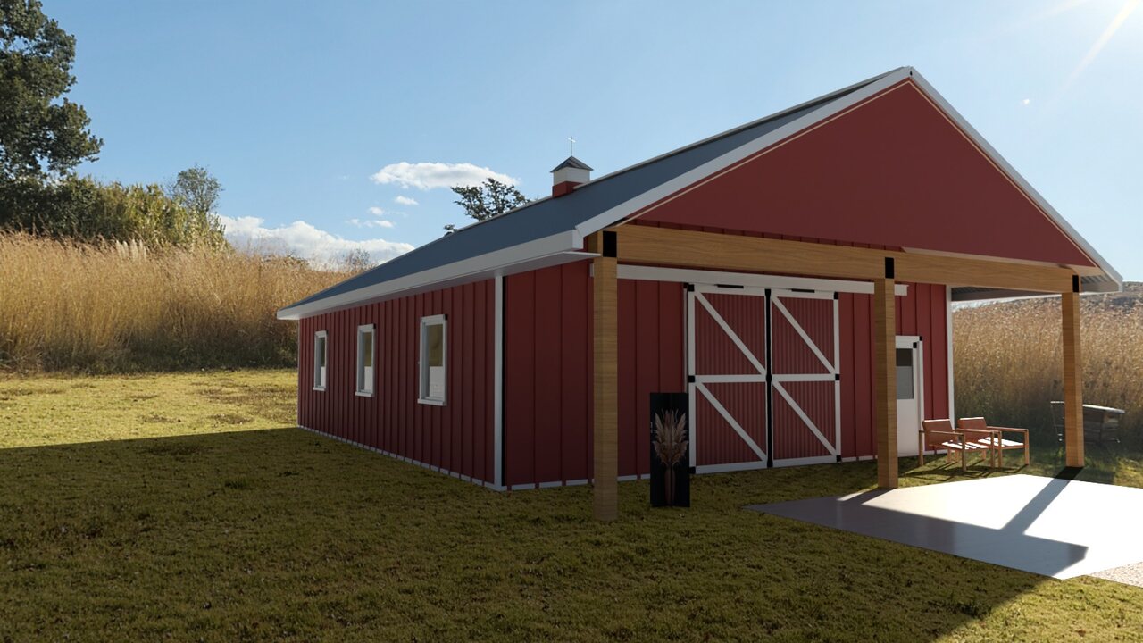 The woodworker’s barn, exterior, path traced
