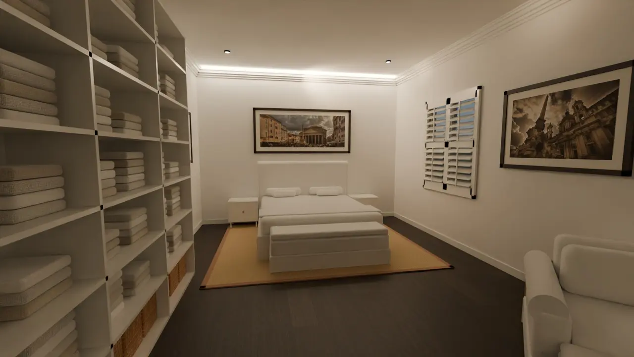 Path-traced bedroom at night